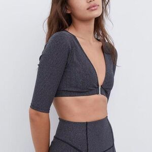 For Love And Lemons work out top gray ribbed Cropped yoga athleisure NWT L